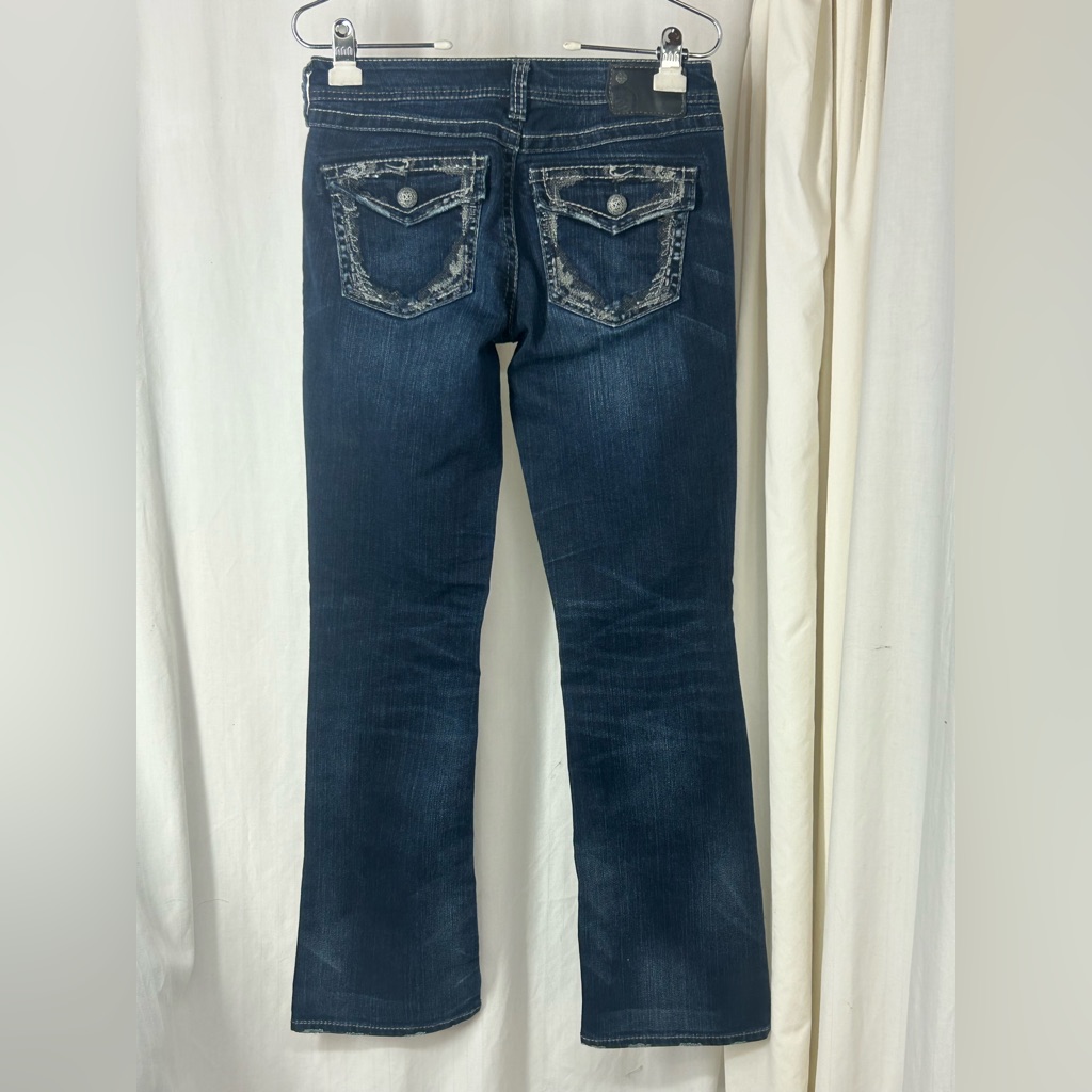 Silver 28/31 6 Aiko Mid Rise Boot Cut Flap Close Rear Pockets